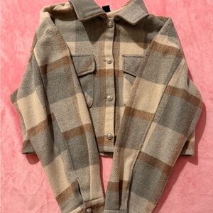 SHEIN Plaid Jacket in Gray and Cream